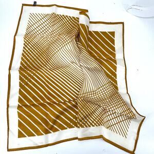 Vintage Gold Cream‎ Satin Square Scarf Geometric Stripes 26 x 26